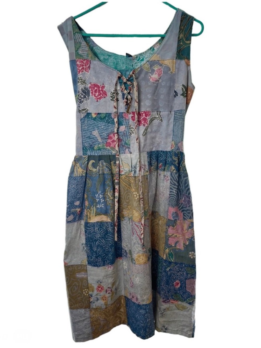 100% Cotton Patchwork Sleeveless Dress in Blue and Green by Jaded Gypsy